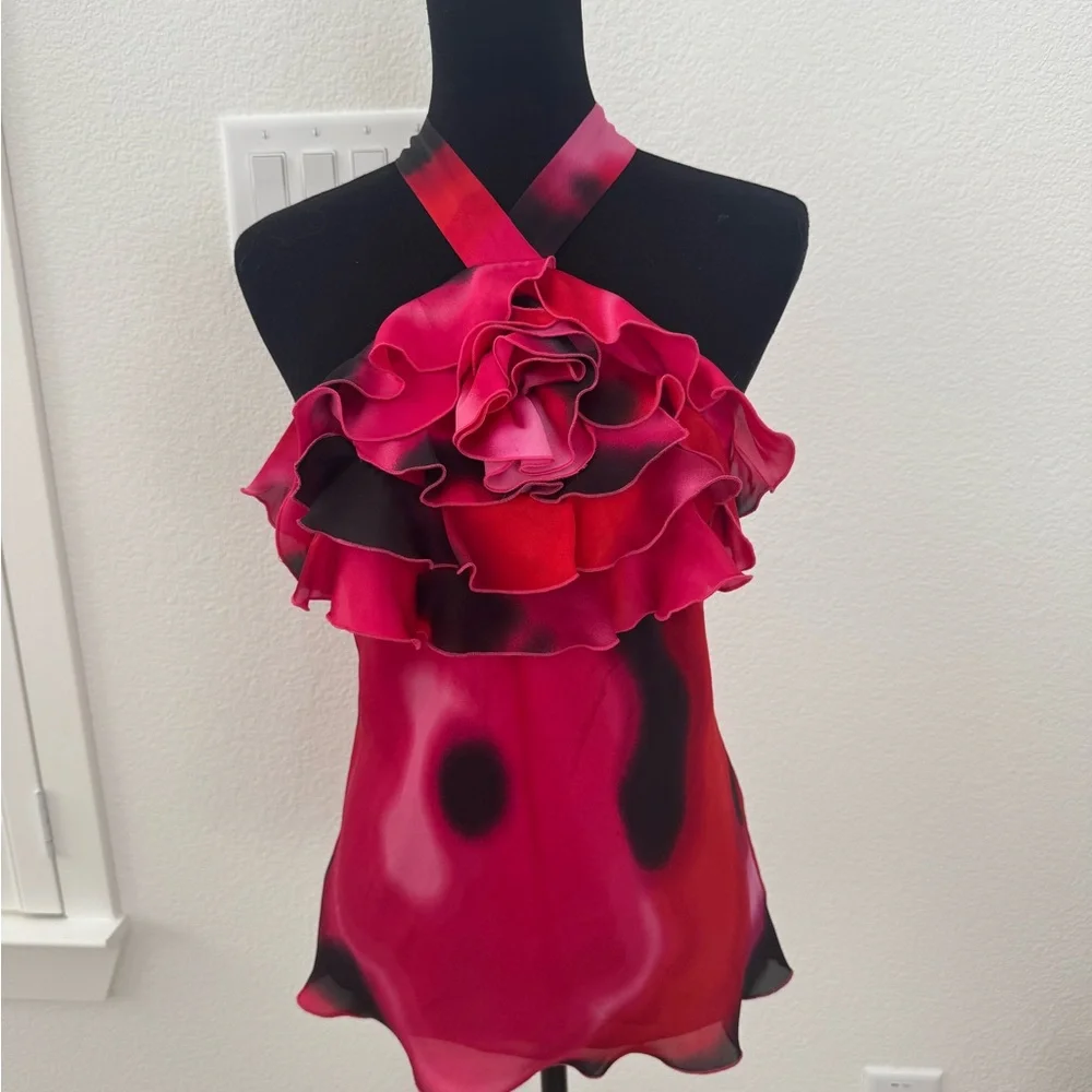 Express Red Ruffled Halter Top - Picture 1 of 7